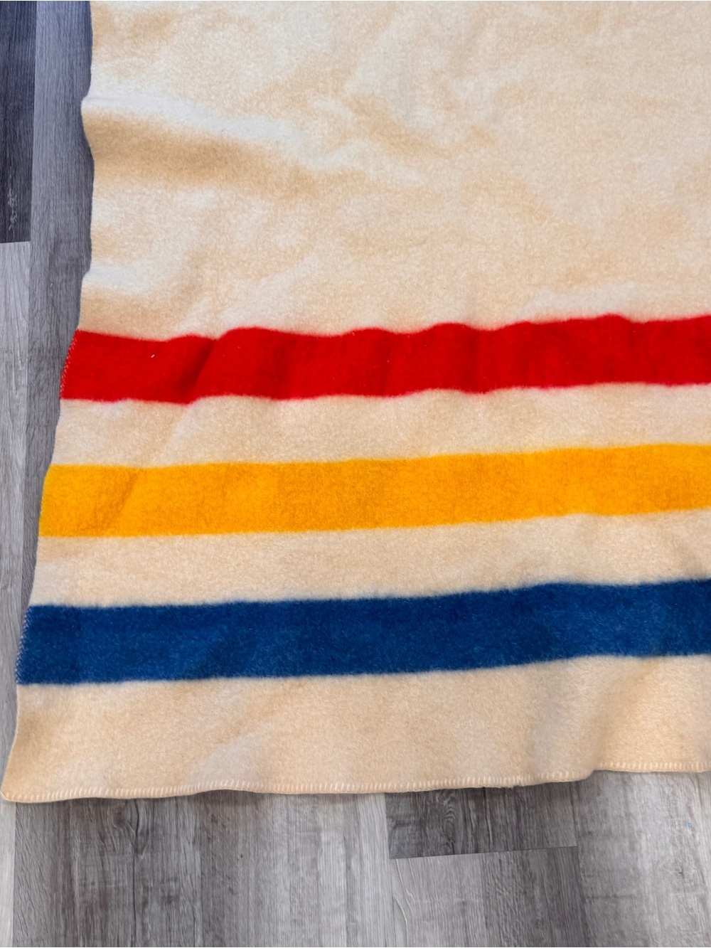Vintage Orrlaskan Orr Felt Blanket Co 100% Wool 3 Stripe Blanket Throw USA 72x54 - Picture 3 of 6